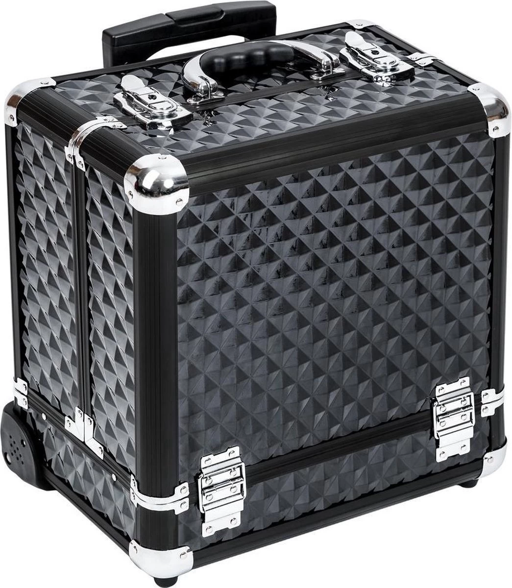 Dreamble Make-up Koffer - Make-up Trolley - Zwart - Rijdbaar - Met Wieltjes - Compact - 8 Vakken - Met Slot - 2 Sleutels - Afbeelding 2