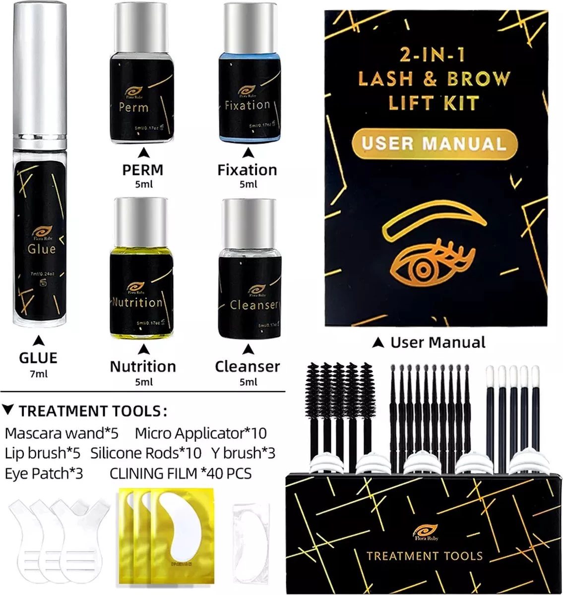 Flora Ruby - Wimper & Wenkbrauw Lifting Set 2 In 1 - Professionele 2 In 1 Lash Lift & Brow Lamination Kit - Permanente Wimperkruller - Afbeelding 2