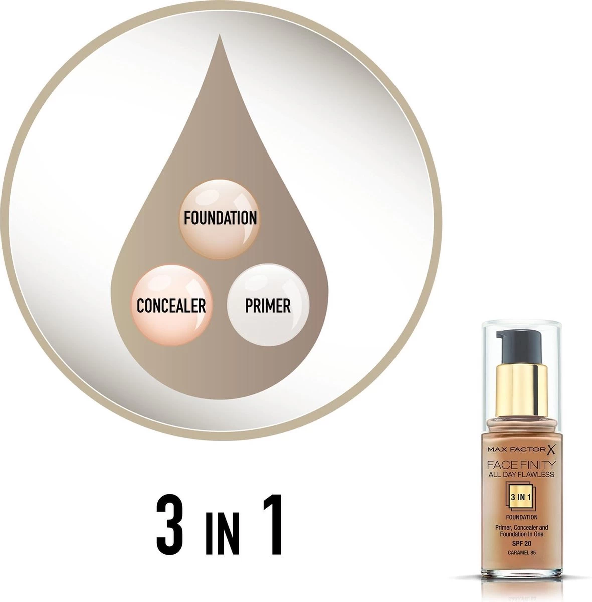 Max Factor Facefinity All Day Flawless 3-in-1 Liquid Foundation - 085 Caramel - Afbeelding 4