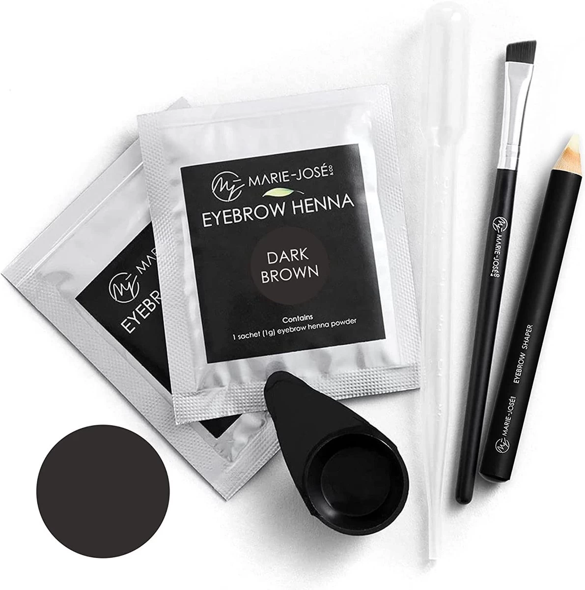 Marie-José & Co Henna Wenkbrauwverf Donkerbruin - Complete Henna Brows Kit - Tattoo Brow Set Voor 20 Paar Wenkbrauwen