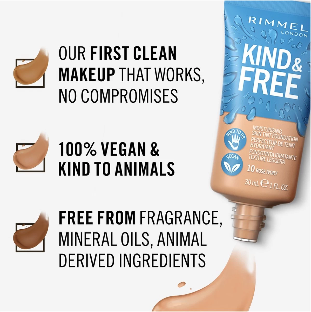 Rimmel London KIND & FREE Vegan Foundation 150 Rose Vanilla - Afbeelding 5