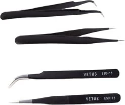 Vetus - Wimper Pincetten Set (2 Stuks) - Zwart - Tweezers - Pincetset - Wimperextensions - ESD-12 - ESD-15