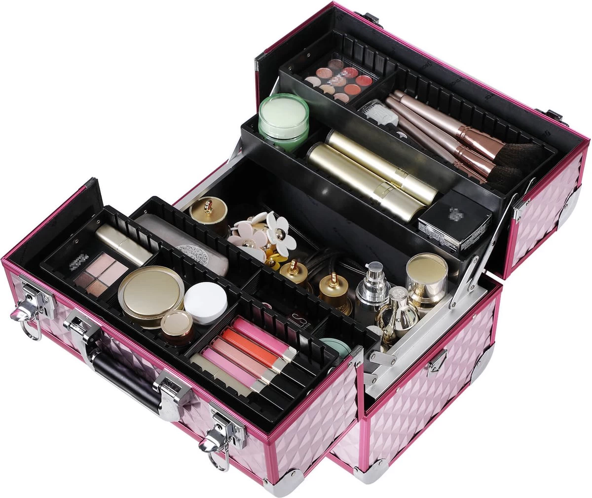 Homeza® Cosmetica Koffer - Make-up Doos - Visagie Koffer - Roze-Zilver - Afbeelding 6