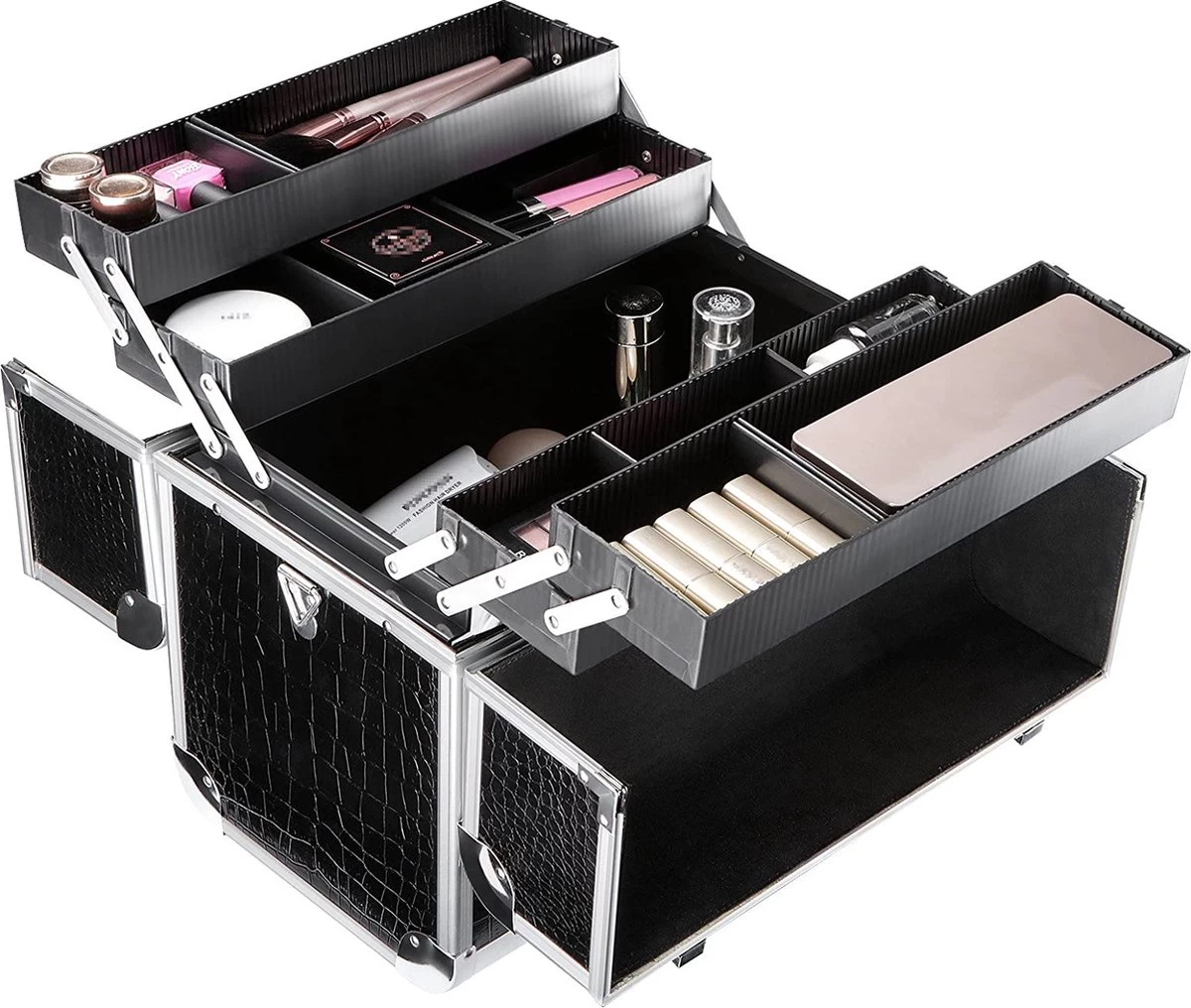 A.T. Shop Cosmeticakoffer, Make-up Koffer, Beauty Case, Bewaren Van Make-up, Nagellak. Zwart - Afbeelding 3