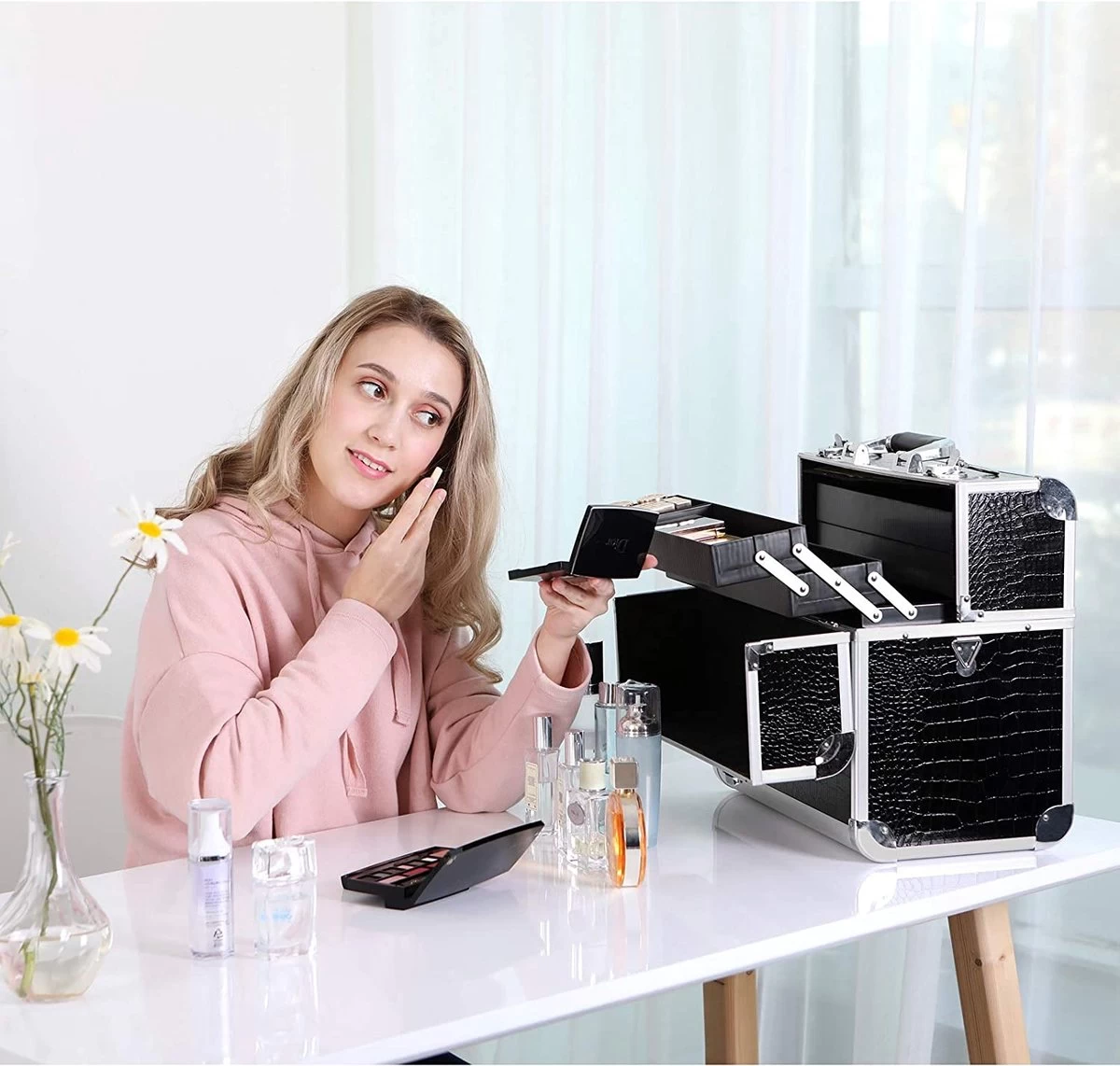 A.T. Shop Cosmeticakoffer, Make-up Koffer, Beauty Case, Bewaren Van Make-up, Nagellak. Zwart - Afbeelding 2