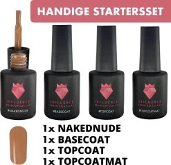 #NAKEDNUDESERIE - Influence Gellac - Nude Gellak - Gellak Nude UV - UV Gellak - Gel Nagellak - Basecoat - Topcoat - Topcoatmat - No Wipe - Startersset - Kado Vrouw - Valentijns Cadeau - Kado Voor Haar - 4 X 10 Ml