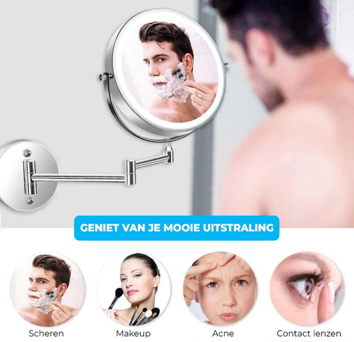 MH Products - Make Up Spiegel - Rond - Wanspiegel - Spiegellamp - 5x Vergroting - 17,5 Cm CM - Afbeelding 2