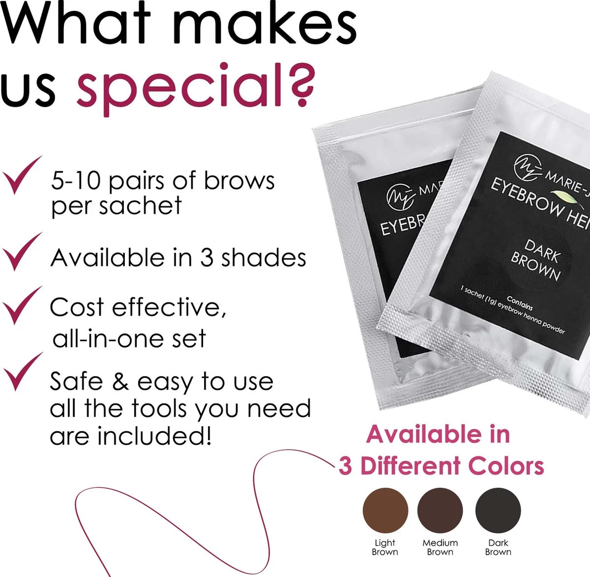 Marie-José & Co Henna Wenkbrauwverf Donkerbruin - Complete Henna Brows Kit - Tattoo Brow Set Voor 20 Paar Wenkbrauwen - Afbeelding 3