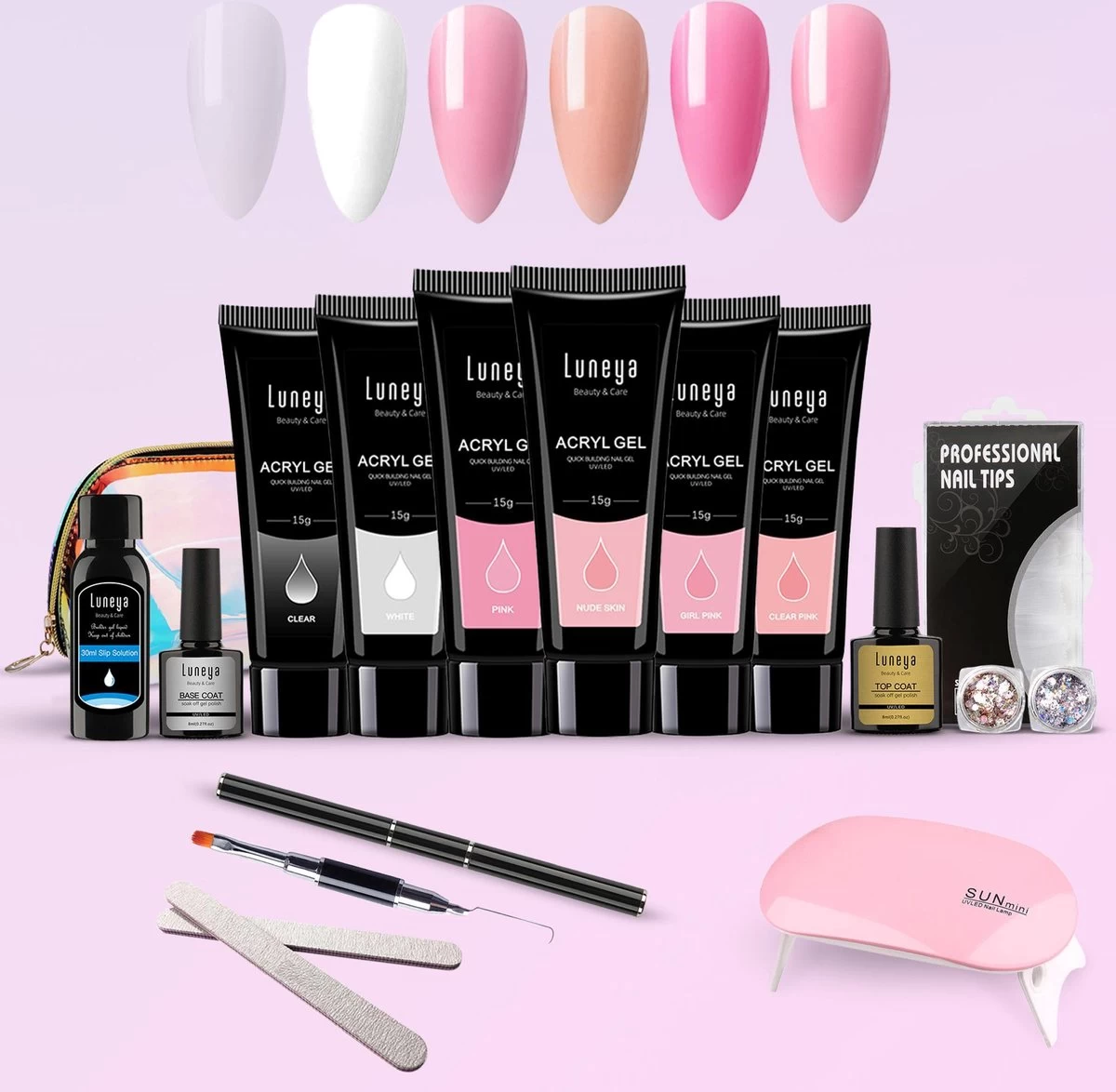 Luneya Polygel Kit - 6 Kleuren - Polygel Nagels Starterspakket - Tasje - Incl. UV LED Lamp - Afbeelding 9