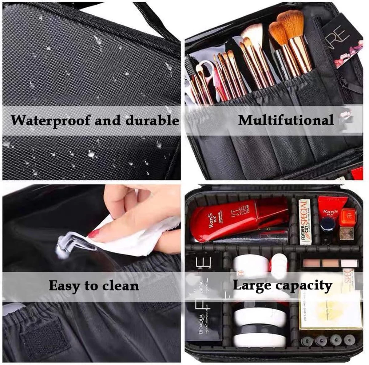 Merkloos Make-up Koffer - Cosmetica - Visagie Opbergtas - Beauty Organizer Met Verstelbare Vakken - 34x23x8CM - Zwart - Afbeelding 2