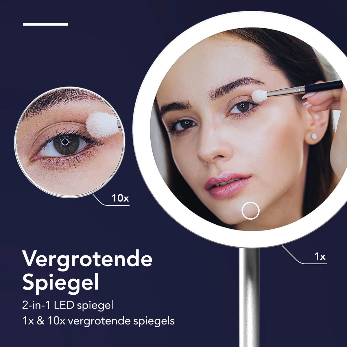Make-up Spiegel Van Sanicraft® - USB Oplaadbaar - 360 Graden Draaibaar - Make Up Spiegel Met LED Verlichting - Afneembaar 10x Vergroting Spiegeltje - Diameter 17cm - Afbeelding 2