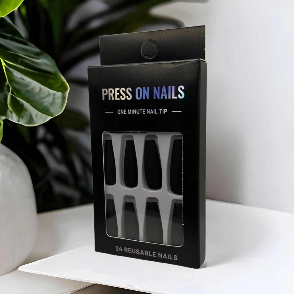 Merkloos Press On Nails - Nep Nagels – Zwart - Matte - Coffin - Manicure - Plak Nagels - Kunstnagels Nailart – Zelfklevend - Afbeelding 5