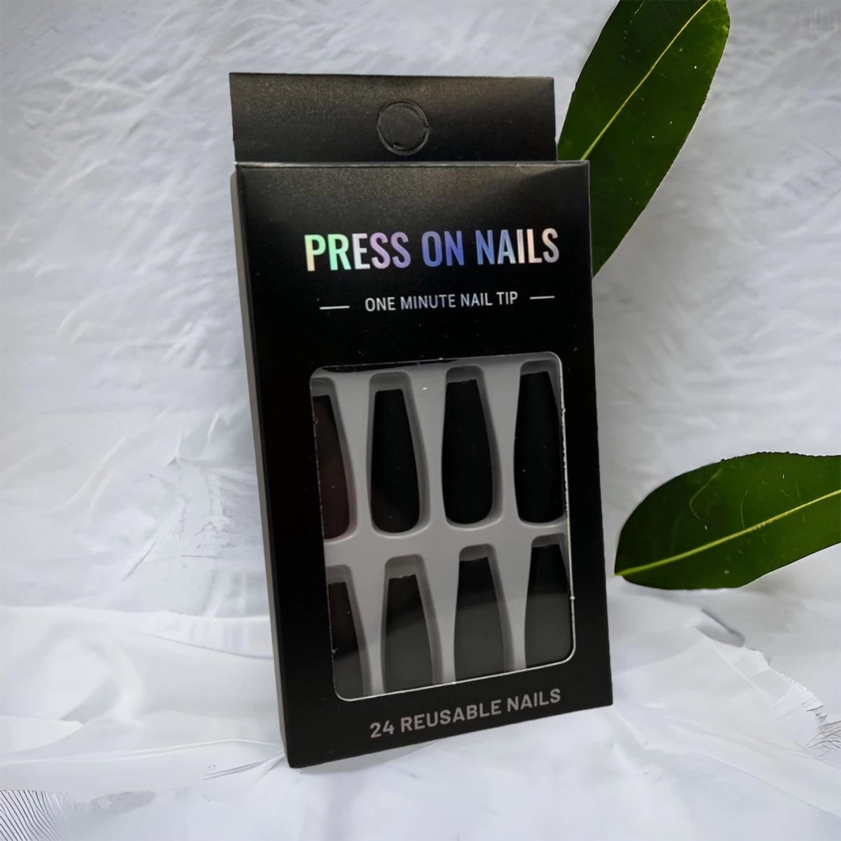 Merkloos Press On Nails - Nep Nagels – Zwart - Matte - Coffin - Manicure - Plak Nagels - Kunstnagels Nailart – Zelfklevend - Afbeelding 6