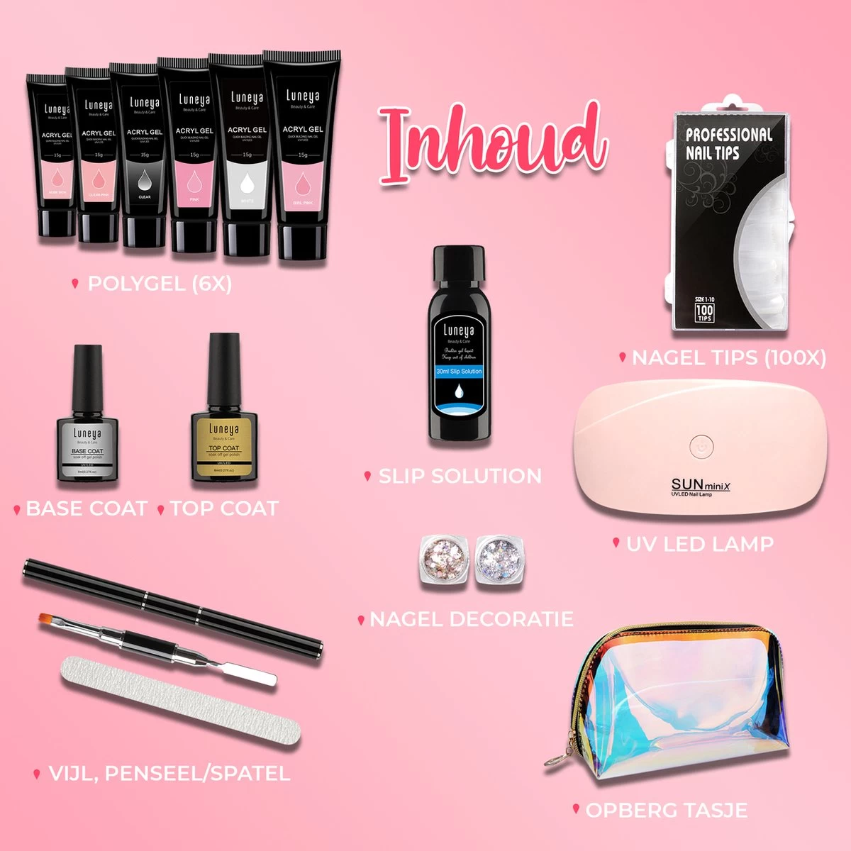 Luneya Polygel Kit - 6 Kleuren - Polygel Nagels Starterspakket - Tasje - Incl. UV LED Lamp - Afbeelding 5