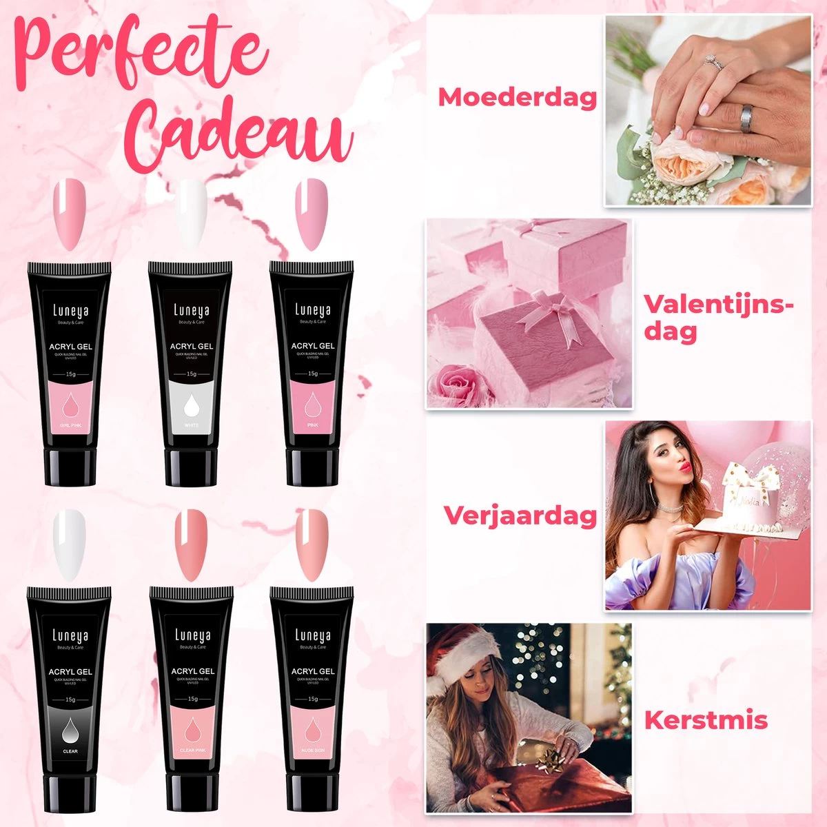 Luneya Polygel Kit - 6 Kleuren - Polygel Nagels Starterspakket - Tasje - Incl. UV LED Lamp - Afbeelding 6