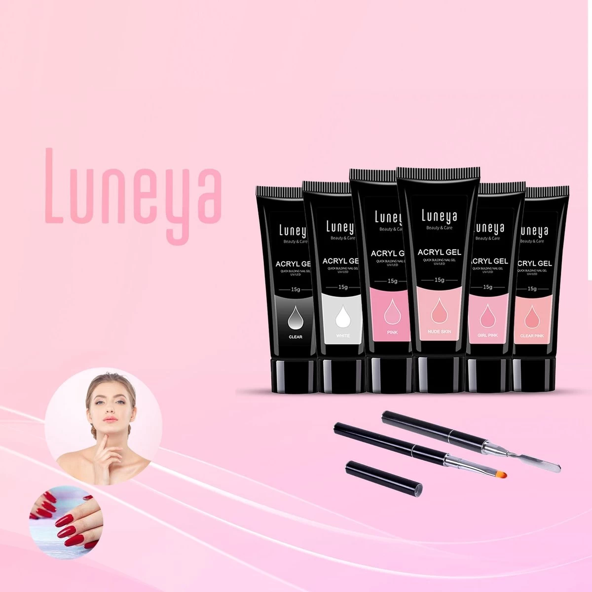 Luneya Polygel Kit - 6 Kleuren - Polygel Nagels Starterspakket - Tasje - Incl. UV LED Lamp - Afbeelding 11