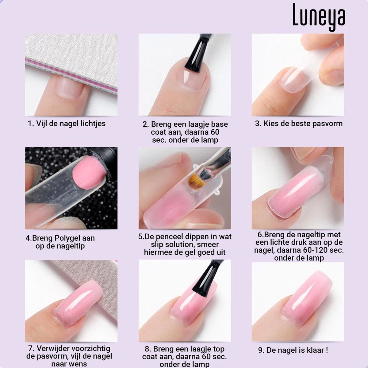 Luneya Polygel Kit - 6 Kleuren - Polygel Nagels Starterspakket - Tasje - Incl. UV LED Lamp - Afbeelding 12
