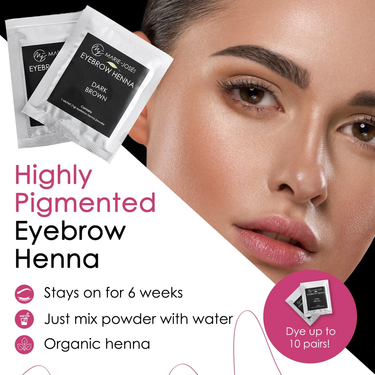 Marie-José & Co Henna Wenkbrauwverf Donkerbruin - Complete Henna Brows Kit - Tattoo Brow Set Voor 20 Paar Wenkbrauwen - Afbeelding 4