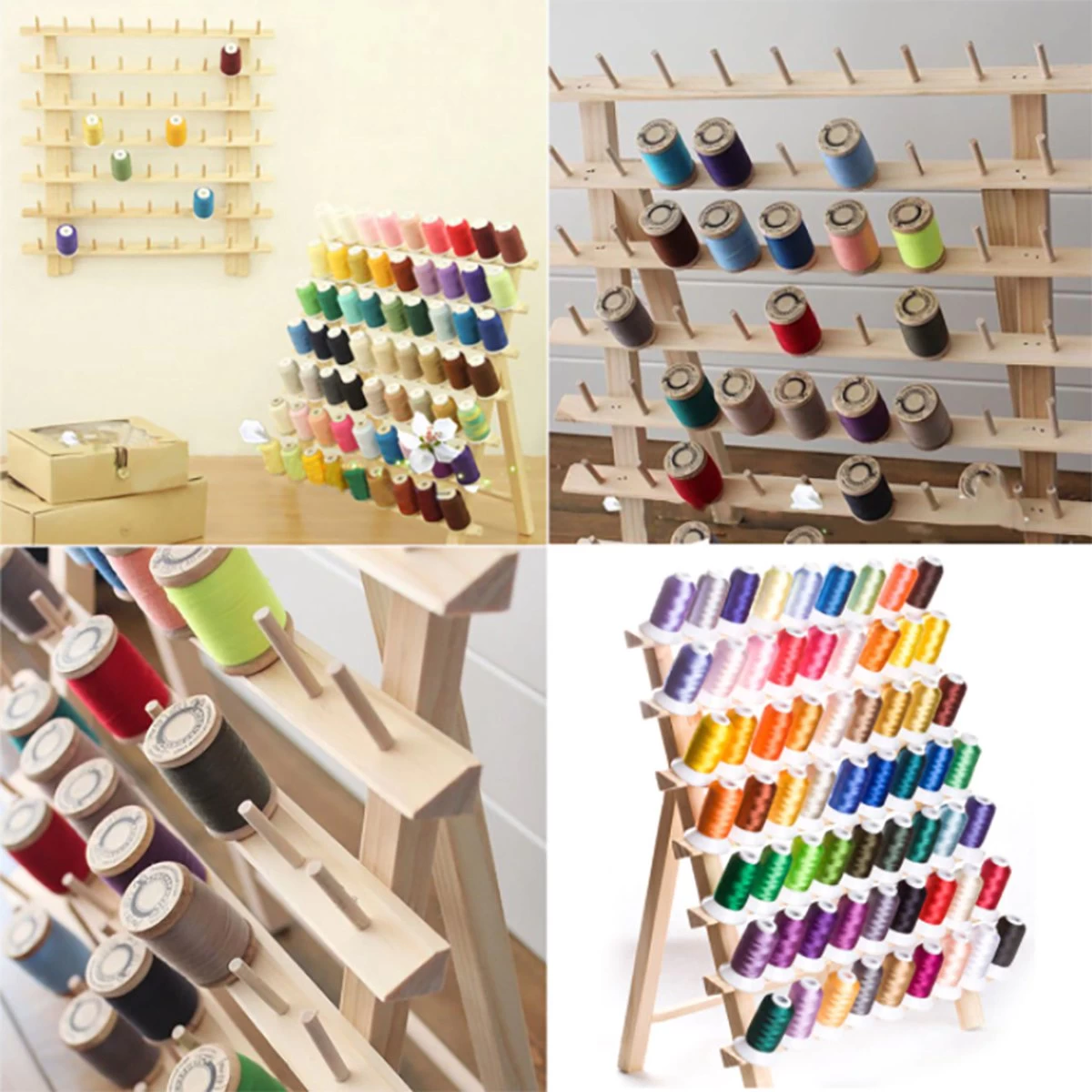 Merkloos Houten Naaigaren Rek - 60 Houders Voor Garen - Voor Naaien & Borduren - Opbergrek Staand - 60 Pinnen - Houder - Organizer - Hout - Afbeelding 4