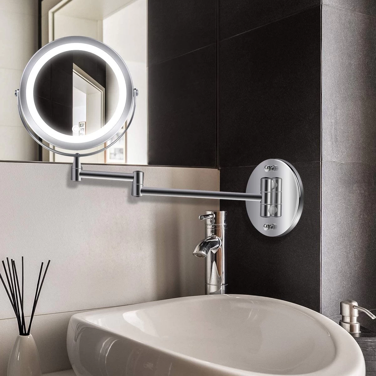 MH Products - Make Up Spiegel - Rond - Wanspiegel - Spiegellamp - 5x Vergroting - 17,5 Cm CM - Afbeelding 6