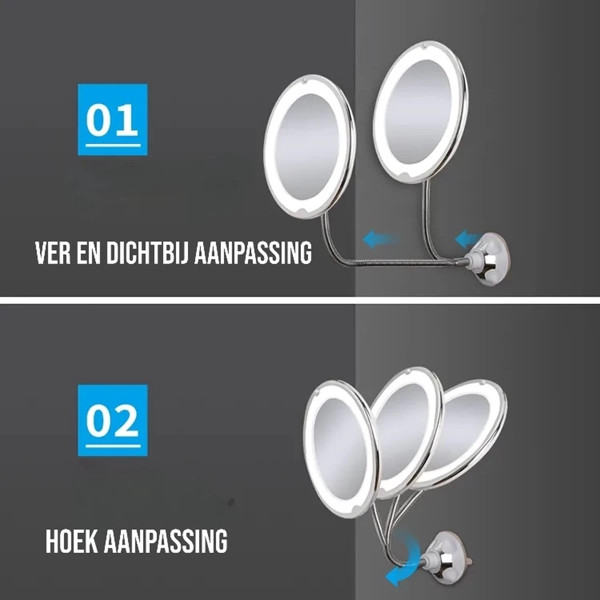 Make-Up Spiegel - 7X Vergroting - LED Licht - Make Up Spiegel Met Verlichting - Vergrootspiegel Met Zuignap - Exclusief Baterijen(Niet Ingegrepen 3AAA)3AAA - Afbeelding 8