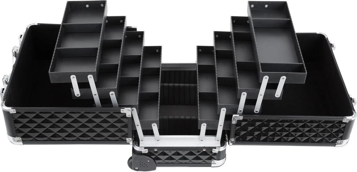 Dreamble Make-up Koffer - Make-up Trolley - Zwart - Rijdbaar - Met Wieltjes - Compact - 8 Vakken - Met Slot - 2 Sleutels - Afbeelding 5