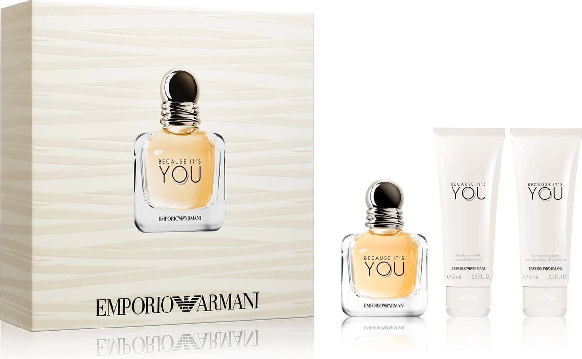 Gift Set Armani Dames Because It's You Eau De Parfum Spray 50 Ml + Bodylotion 75ml + Shower Gel 75 Ml