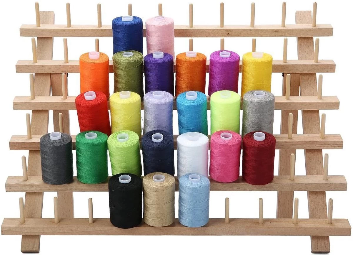 Merkloos Houten Naaigaren Rek - 60 Houders Voor Garen - Voor Naaien & Borduren - Opbergrek Staand - 60 Pinnen - Houder - Organizer - Hout - Afbeelding 3