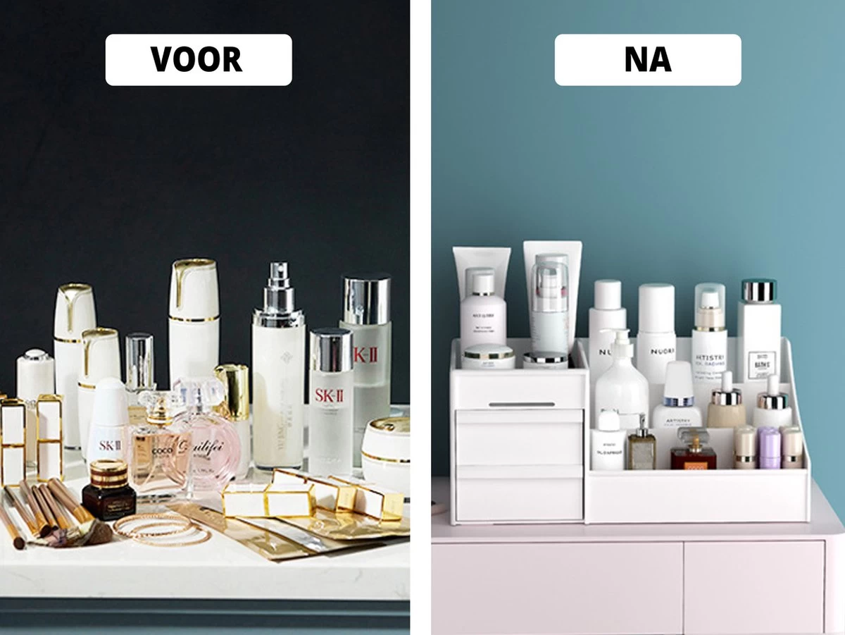 Make-Up Organizer - Cosmetica - Opbergdoos - Wit - Nagellak - Creme - Sieraden - Pennenbakje - Bureau - Organizers - Make Up - Afbeelding 2