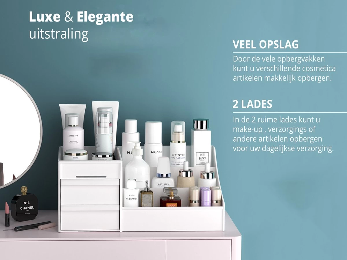 Make-Up Organizer - Cosmetica - Opbergdoos - Wit - Nagellak - Creme - Sieraden - Pennenbakje - Bureau - Organizers - Make Up - Afbeelding 3