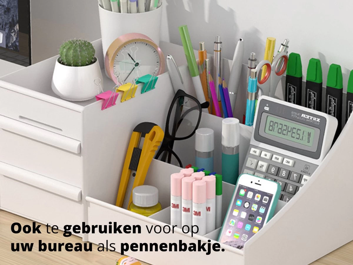 Make-Up Organizer - Cosmetica - Opbergdoos - Wit - Nagellak - Creme - Sieraden - Pennenbakje - Bureau - Organizers - Make Up - Afbeelding 4