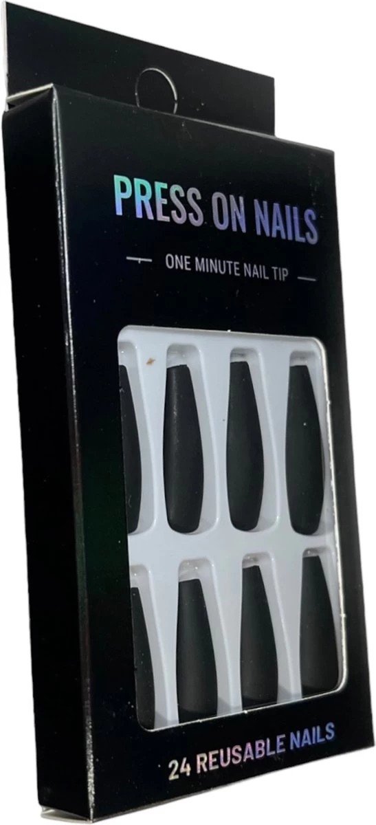 Merkloos Press On Nails - Nep Nagels – Zwart - Matte - Coffin - Manicure - Plak Nagels - Kunstnagels Nailart – Zelfklevend - Afbeelding 3