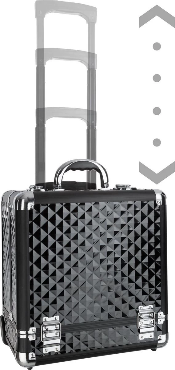 Dreamble Make-up Koffer - Make-up Trolley - Zwart - Rijdbaar - Met Wieltjes - Compact - 8 Vakken - Met Slot - 2 Sleutels