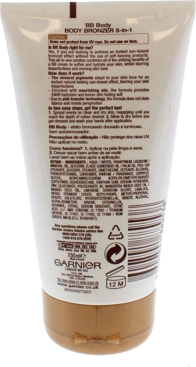 Garnier Ambre Solaire No Streaks BB Body Bronzer - 150 Ml - Afbeelding 2