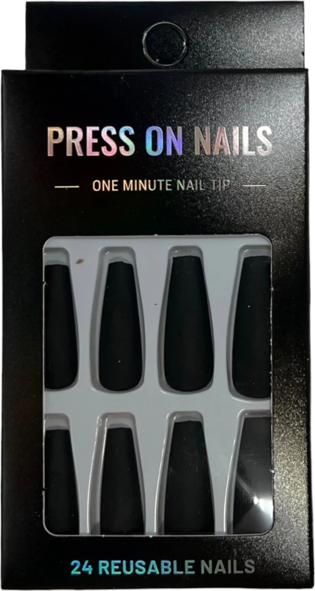 Merkloos Press On Nails - Nep Nagels – Zwart - Matte - Coffin - Manicure - Plak Nagels - Kunstnagels Nailart – Zelfklevend