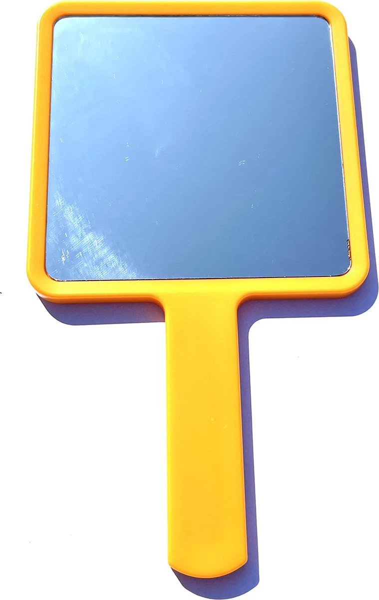 Merkloos Make-Up Spiegel / Handspiegel Met Handvat - Klein - Compact - Handzaam - 8,0 X 8,0 Cm Spiegeloppervlak - Oranje