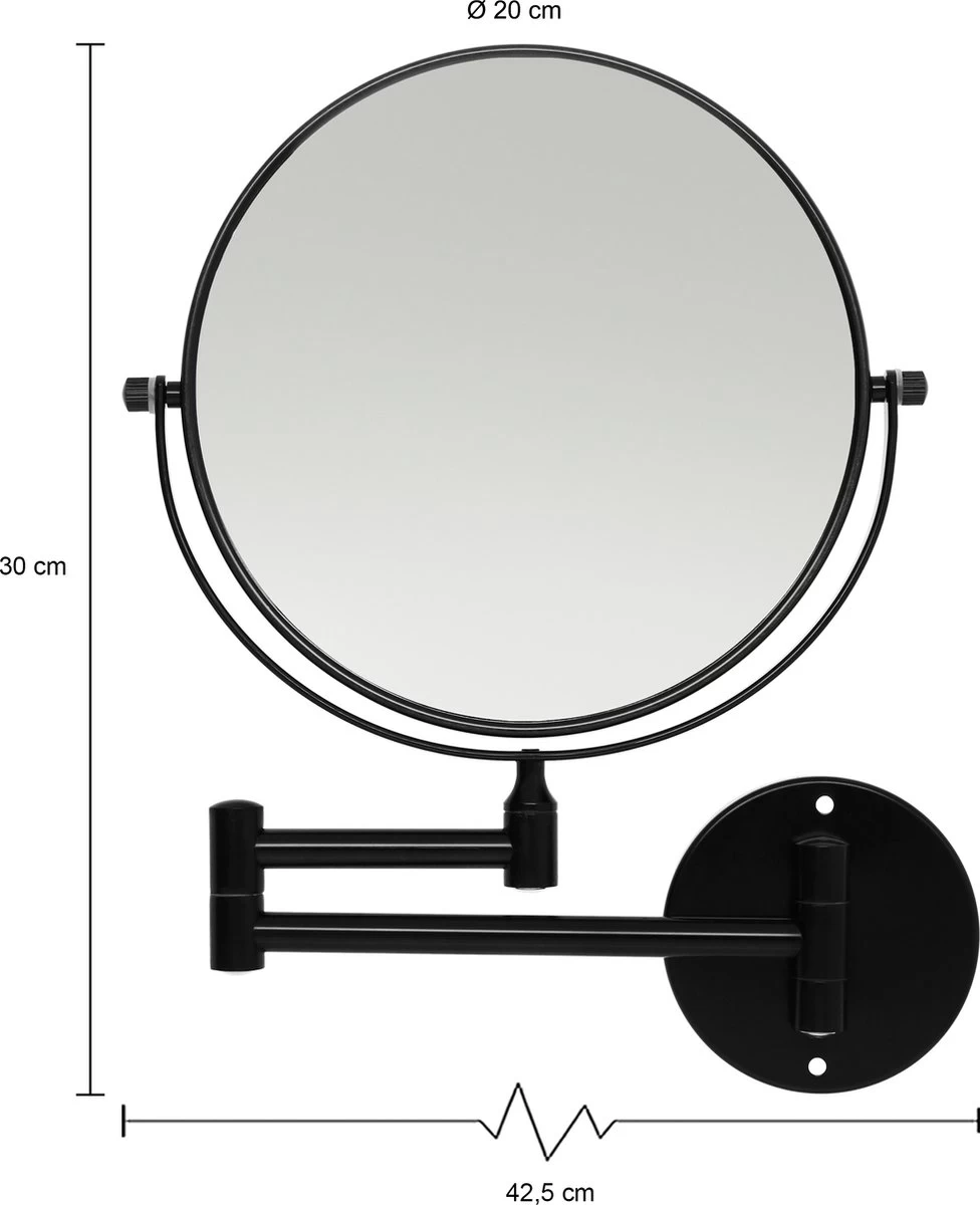 LYVION Make-up Spiegel - Scheerspiegel - Vergrootspiegel - 2 Spiegels - Voor Aan De Wand - Uitklapbaar - Verstelbaar - Cosmeticaspiegel - Dubbelzijdig - RVS - Zwart - Afbeelding 2